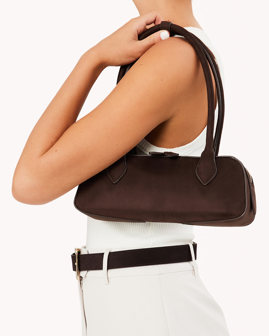 GIA SHOULDER BAG - DARK CACAO SUEDE-Handbags-Billini-Billini