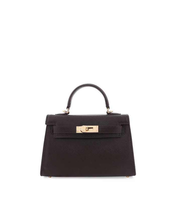 HARIETTE HANDLE BAG - DARK CACAO SAFFIANO-Handbags-Billini-Billini