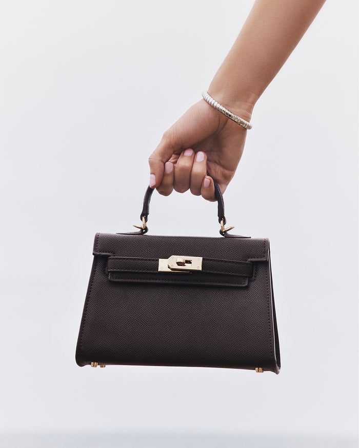 HARIETTE HANDLE BAG - DARK CACAO SAFFIANO-Handbags-Billini-Billini