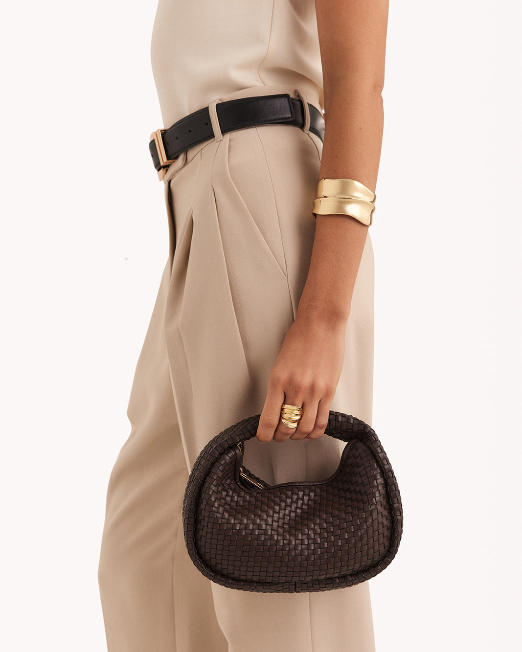 MAISIE WOVEN HANDLE BAG - CHOCOLATE-Handbags-Billini-Billini