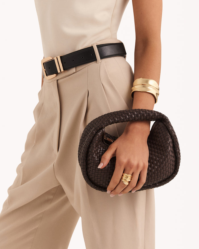 MAISIE WOVEN HANDLE BAG - CHOCOLATE-Handbags-Billini-Billini