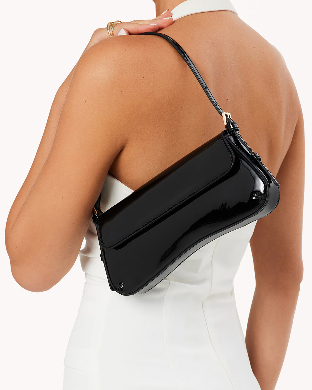 SABELLA SHOULDER BAG - BLACK PATENT-GOLD-Handbags-Billini-Billini