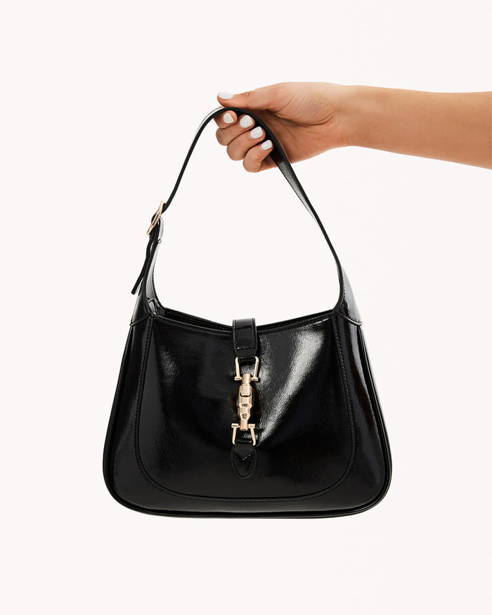 ALIX SHOULDER BAG - BLACK CRINKLE PATENT-Handbags-Billini-O/S-Billini