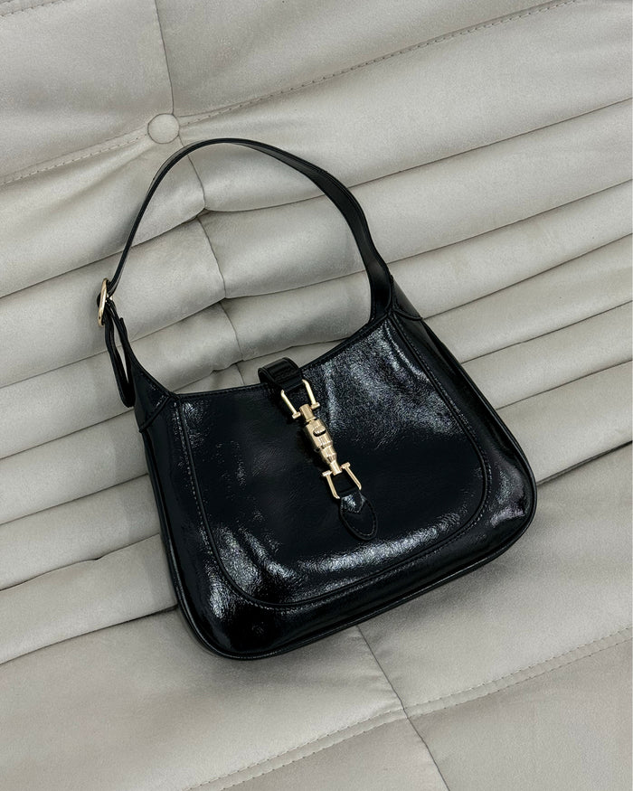 ALIX SHOULDER BAG - BLACK CRINKLE PATENT-Handbags-Billini-Billini