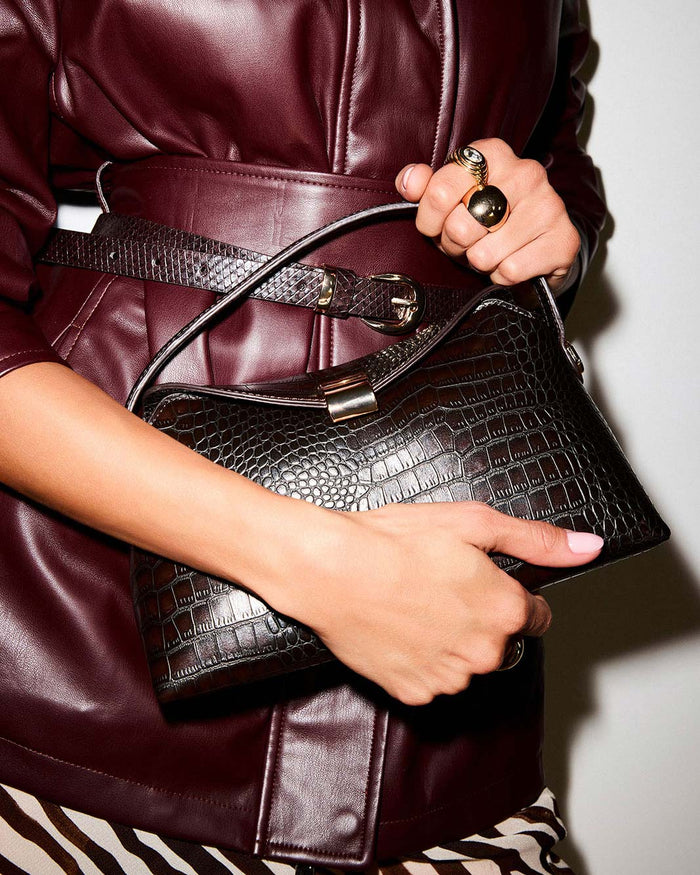 ANNALISE HANDLE BAG - DARK CACAO CROC-Handbags-Billini-Billini