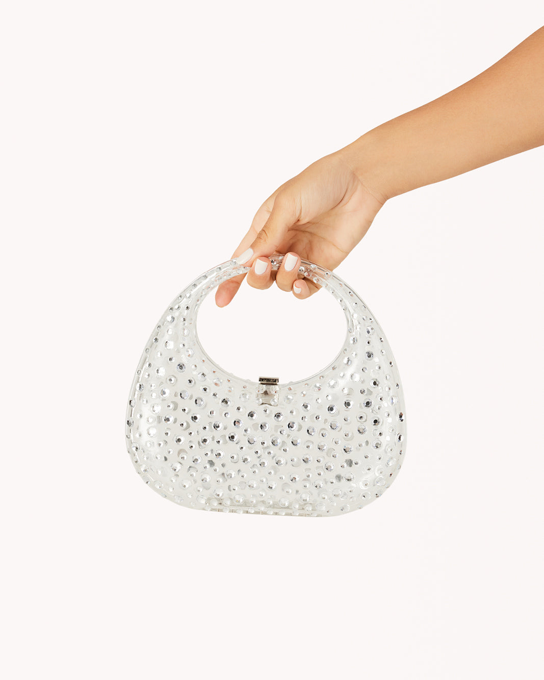 BIJOU HANDLE BAG - CLEAR-SILVER DIAMANTE-Handbags-Billini-O/S-Billini