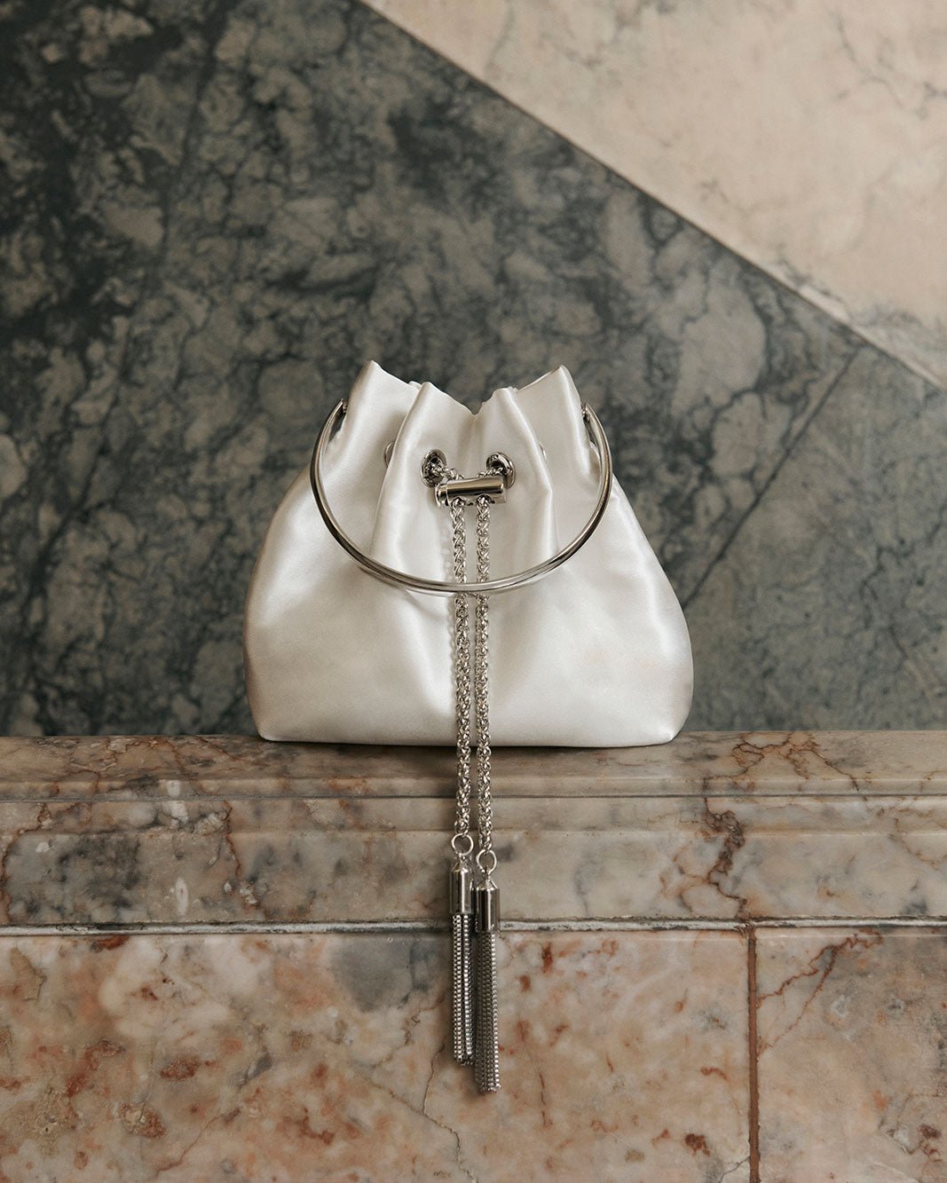 CALYX HANDLE BAG - WHITE SATIN-Handbags-Billini-Billini