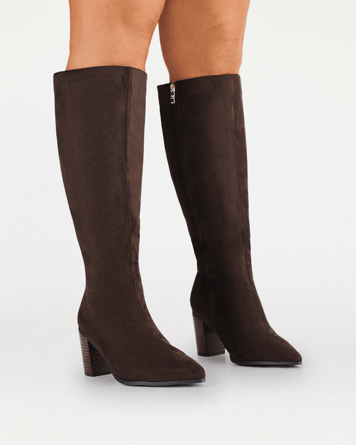 DESTINY EXTENDED CURVE - DARK CACAO SUEDE-Boots-Billini-Billini