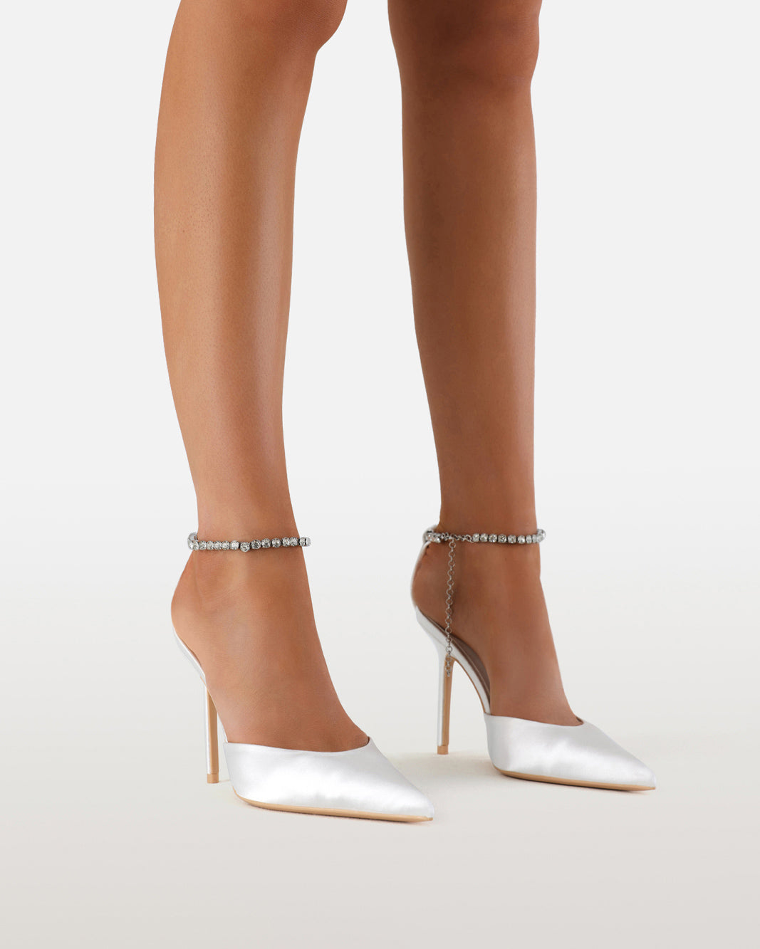 DUTCH - WHITE SATIN-SILVER DIAMANTE-PUMPS-Billini-Billini