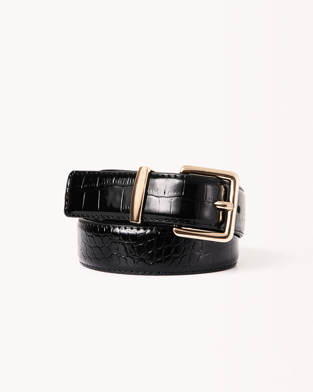 EBONY BELT - BLACK PATENT CROC-GOLD-BELTS-Billini-Billini