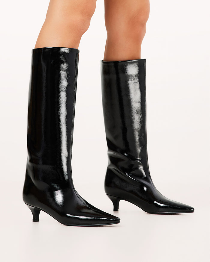 ELSPETH - BLACK CRINKLE PATENT-Boots-Billini-Billini