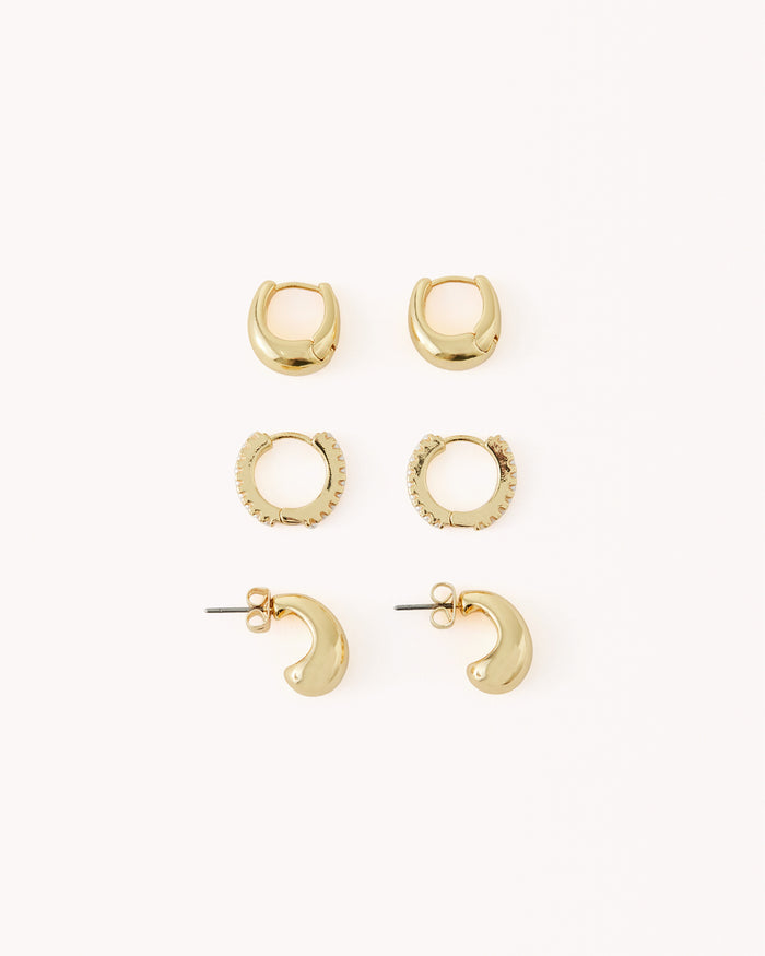 EVERLEIGH EARRING 3 PACK - GOLD PLATED 18K-JEWELLERY-Billini-O/S-Billini