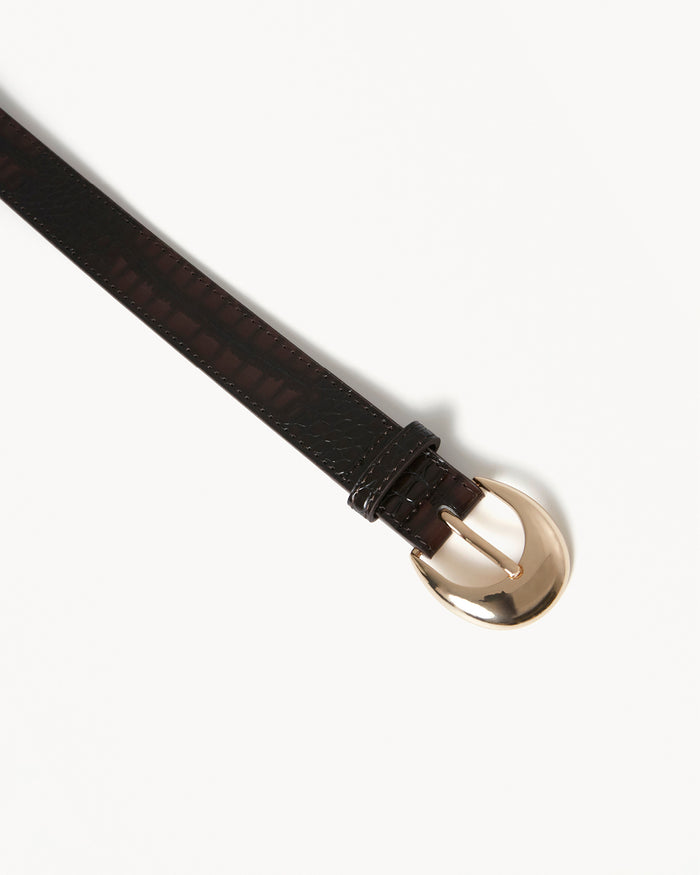 GWYNETH BELT - DARK CACAO CROC-GOLD-BELTS-Billini-Billini