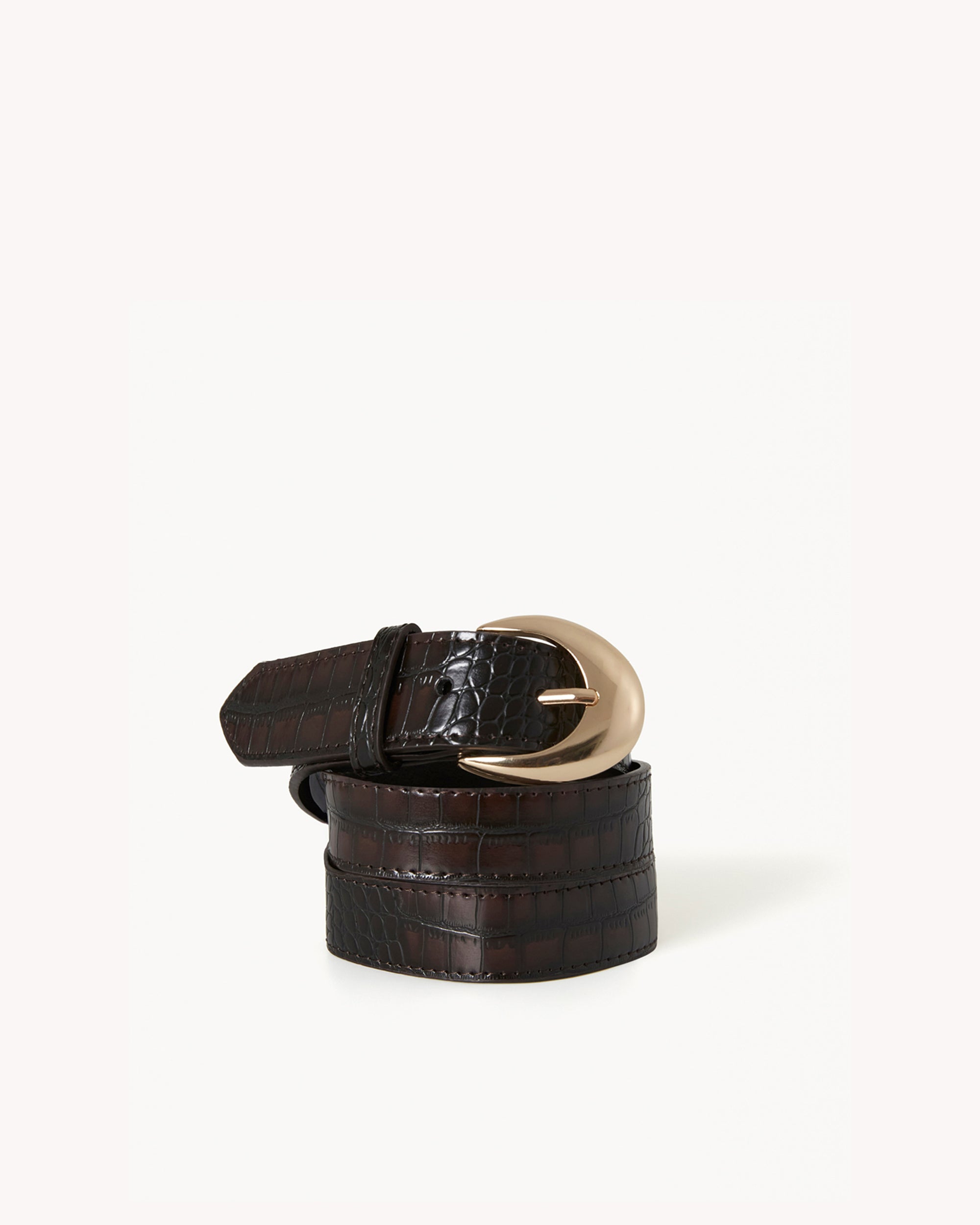 GWYNETH BELT - DARK CACAO CROC-GOLD-BELTS-Billini-Billini