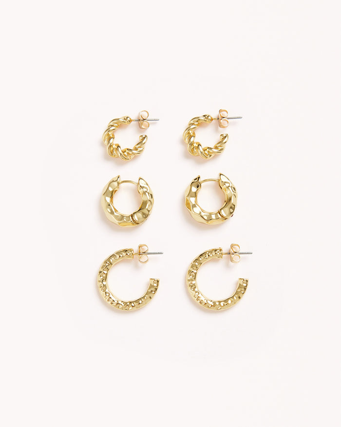 HAISLEY EARRINGS 3 PACK - GOLD PLATED 18K-JEWELLERY-Billini-O/S-Billini