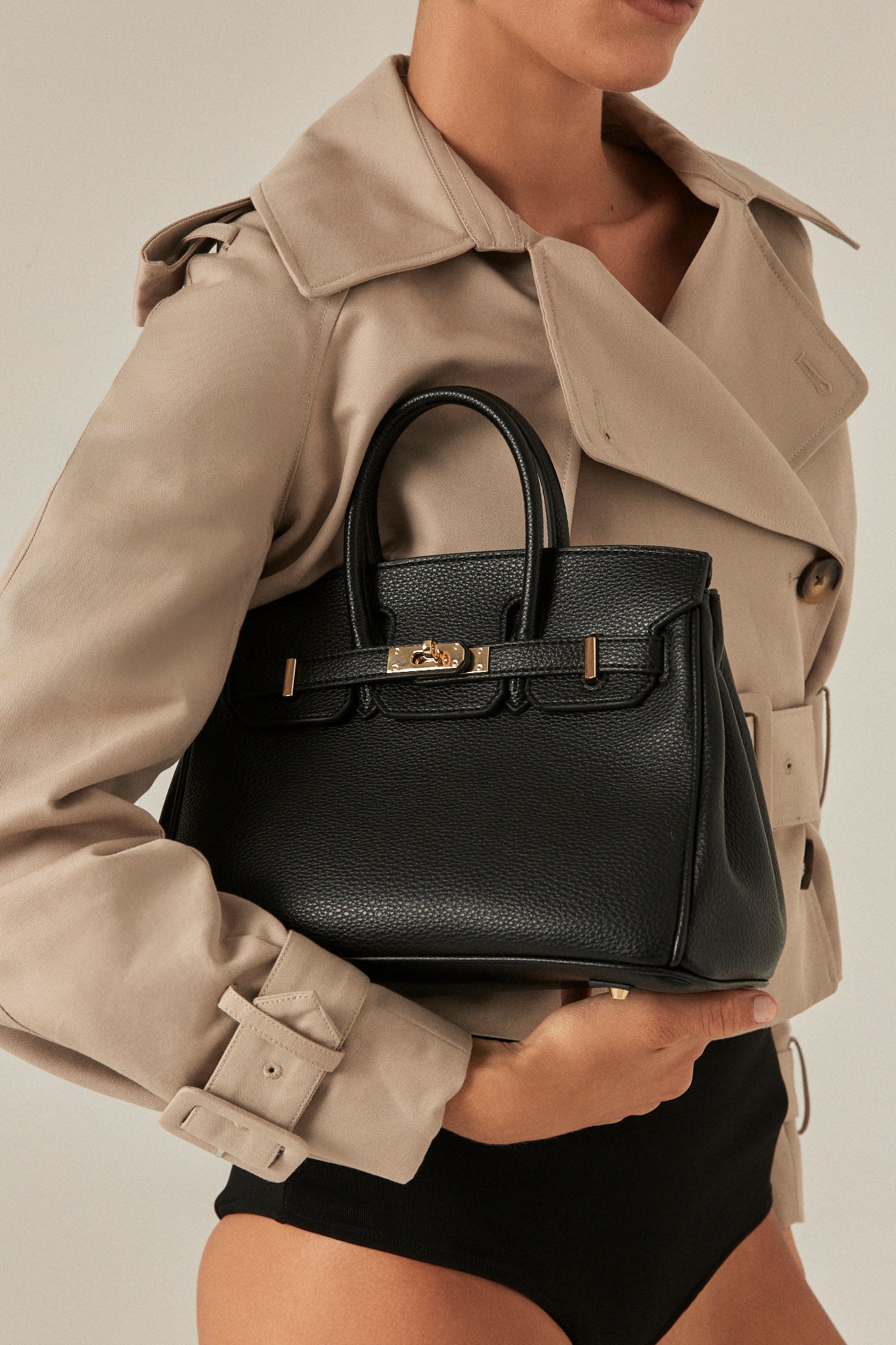 HAMPTON HANDLE BAG - BLACK PEBBLE-Handbags-Billini-Billini