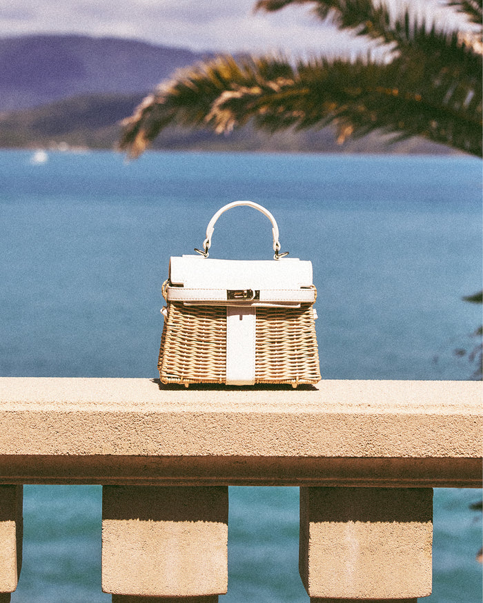 HARIETTE RATTAN HANDLE BAG - RATTAN-WHITE-Handbags-Billini-O/S-Billini
