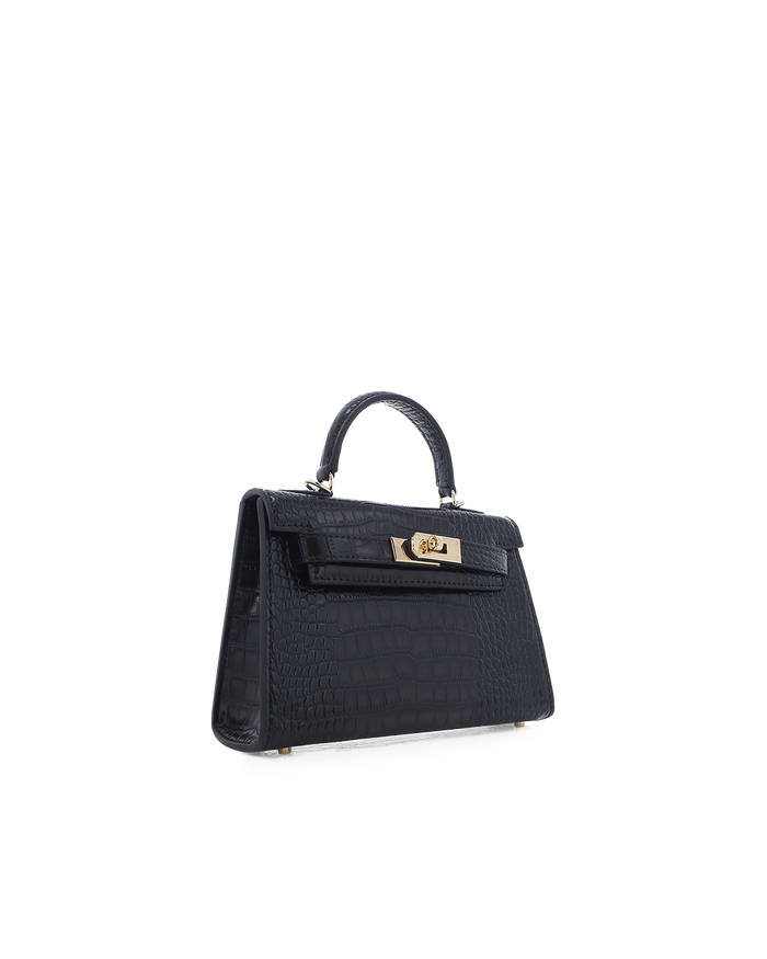 HARIETTE HANDLE BAG - DARK CACAO CROC-Handbags-Billini-Billini
