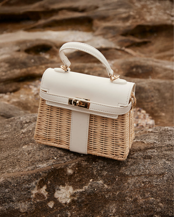 HARIETTE RATTAN HANDLE BAG - RATTAN-WHITE-Handbags-Billini-O/S-Billini
