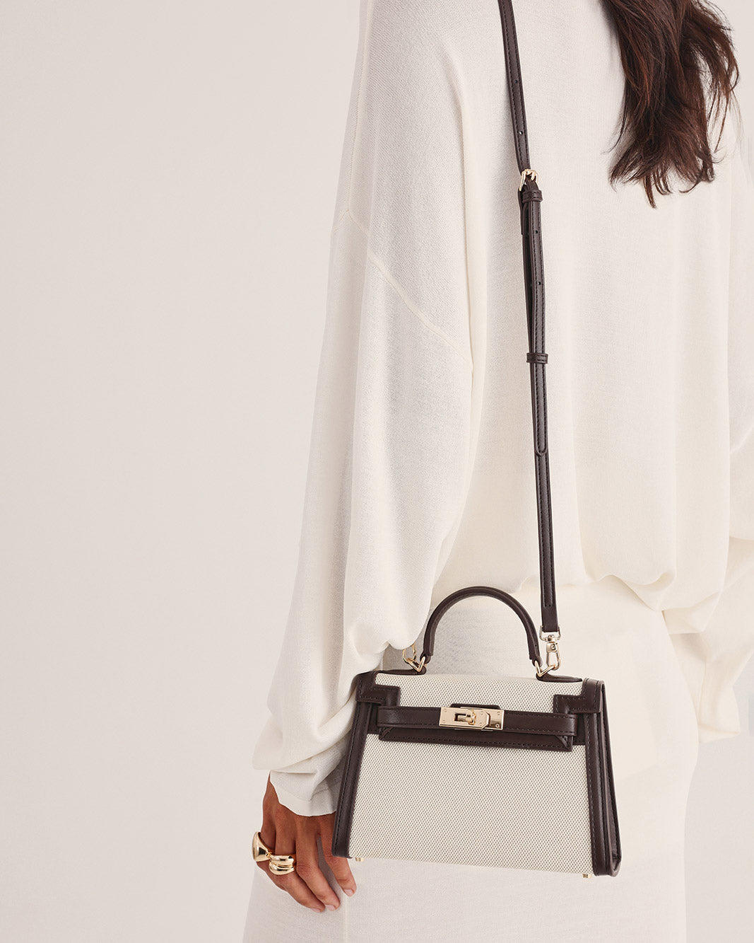 HARIETTE HANDLE BAG - NATURAL LINEN-CHOCOLATE-Handbags-Billini-Billini