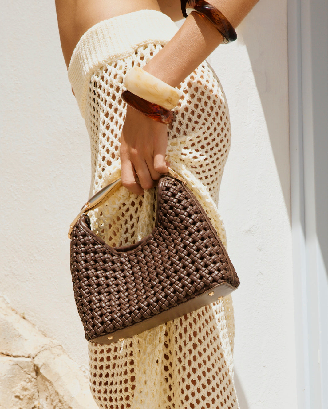 HATTIE WOVEN HANDLE BAG - CHOCOLATE-Handbags-Billini-Billini