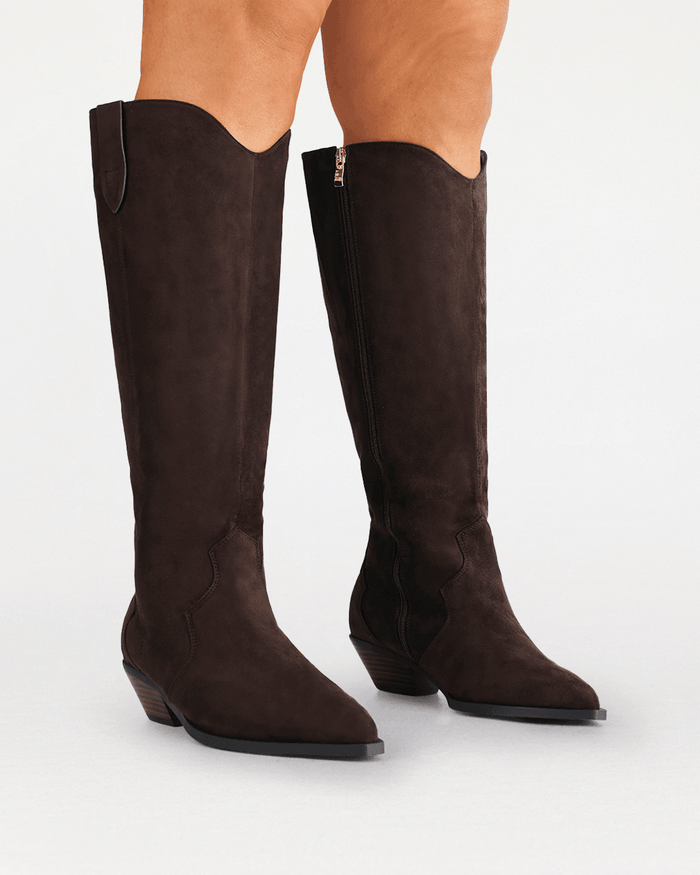 HELIX EXTENDED CURVE - DARK CACAO SUEDE-Boots-Billini-Billini