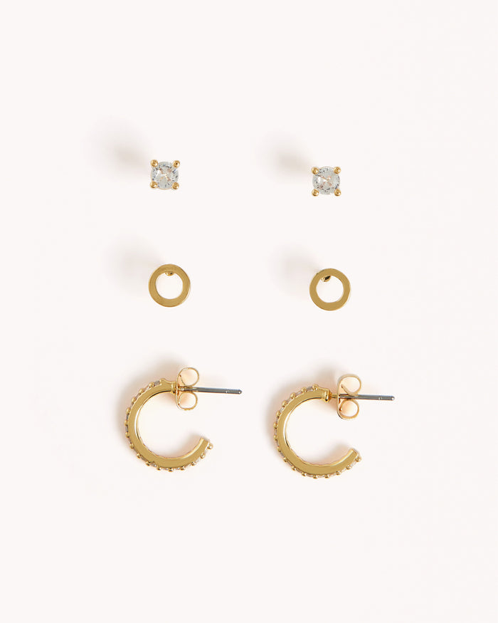 INITIAL 3 PACK EARRINGS - GOLD PLATED 18K-JEWELLERY-Billini-Billini