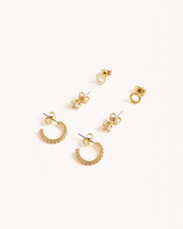 INITIAL 3 PACK EARRINGS - GOLD PLATED 18K-JEWELLERY-Billini-Billini