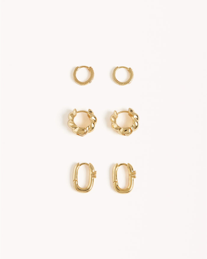 KAYLEE 3 PACK EARRINGS - GOLD PLATED 18K-JEWELLERY-Billini-Billini