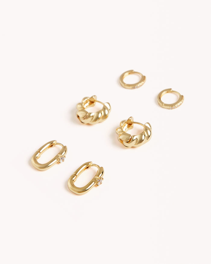 KAYLEE 3 PACK EARRINGS - GOLD PLATED 18K-JEWELLERY-Billini-Billini