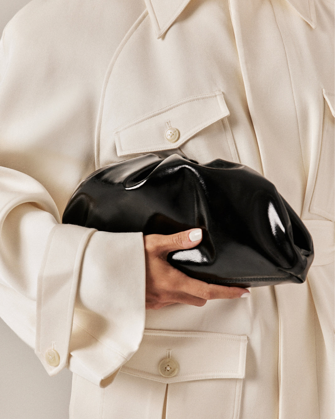 KYLA CLUTCH BAG - BLACK CRINKLE PATENT-Handbags-Billini-Billini