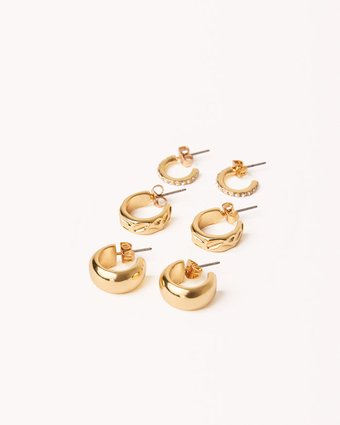 LUCY 3 PACK EARRINGS - GOLD PLATED 18K-JEWELLERY-Billini-Billini