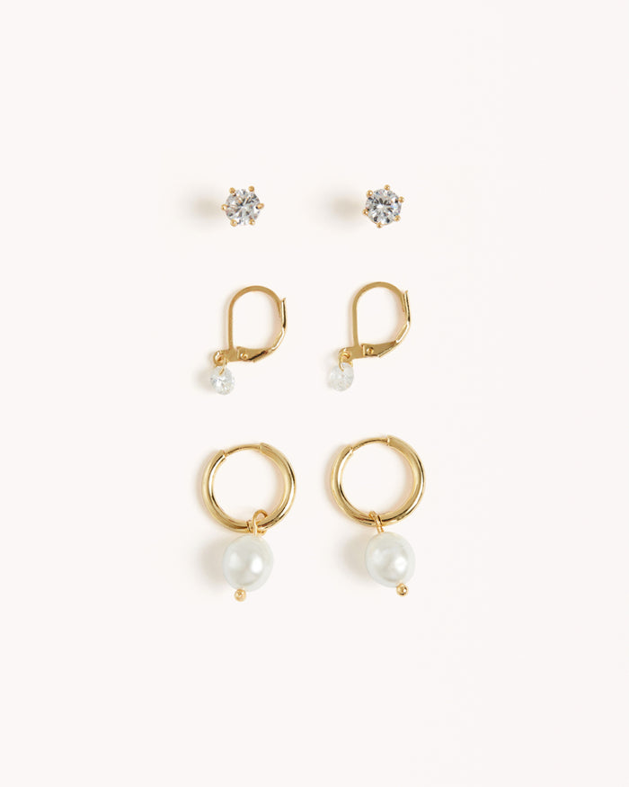 MAEVE 3 PACK EARRINGS - GOLD PLATED 18K-JEWELLERY-Billini-Billini