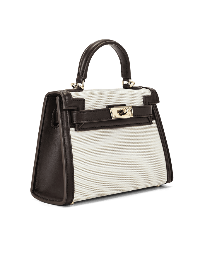 HARIETTE HANDLE BAG - NATURAL LINEN-CHOCOLATE-Handbags-Billini-Billini
