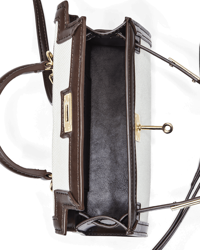 HARIETTE HANDLE BAG - NATURAL LINEN-CHOCOLATE-Handbags-Billini-Billini