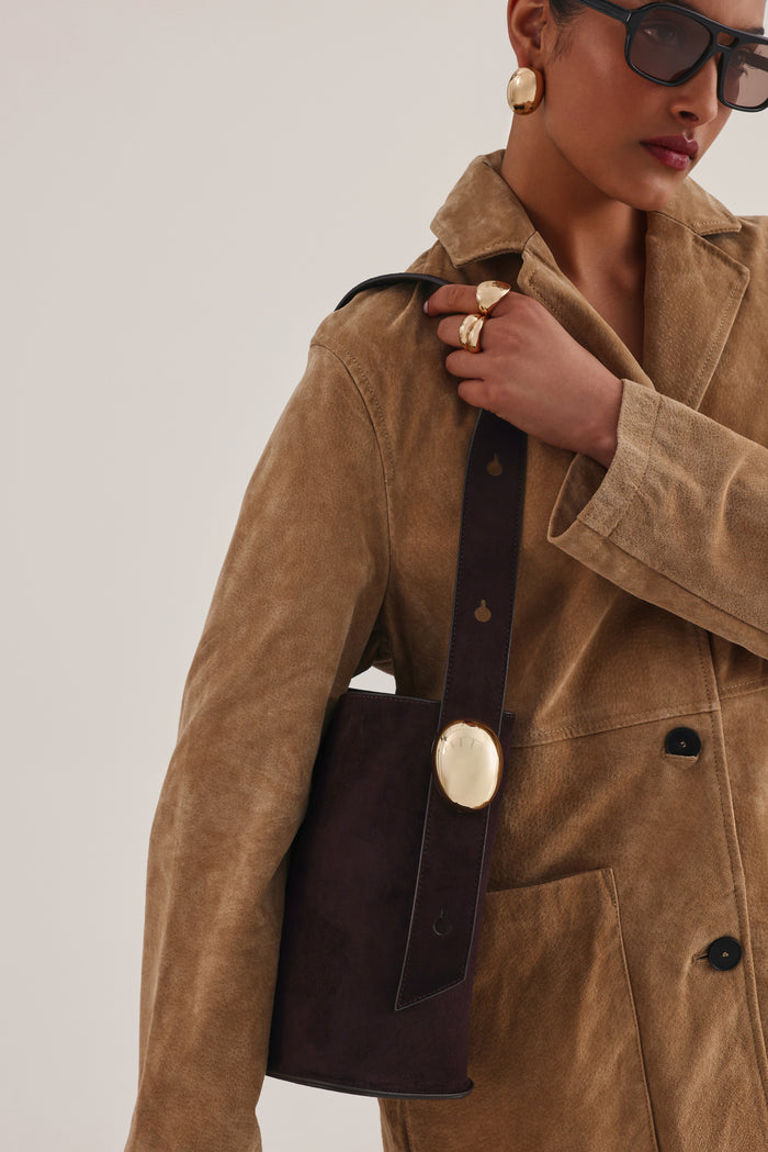 PADDINGTON SHOULDER BAG - DARK CHOCOLATE SUEDE-Handbags-Billini-Billini