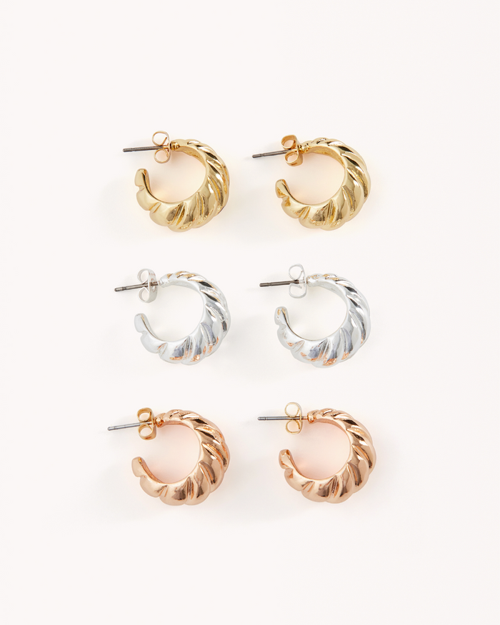 ROSALIE 3 PACK EARRINGS - MULTI PLATED-JEWELLERY-Billini-Billini