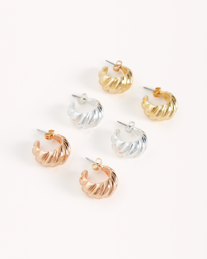 ROSALIE 3 PACK EARRINGS - MULTI PLATED-JEWELLERY-Billini-Billini