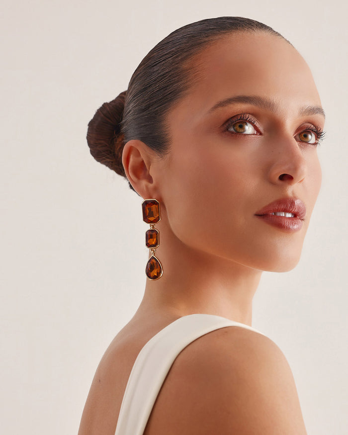 SCARLETTE EARRINGS - GOLD-SMOKEY TOPAZ-JEWELLERY-Billini-Billini