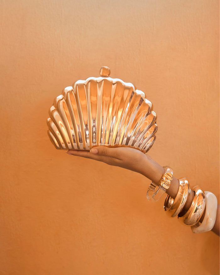 SHELL CLUTCH BAG - GOLD METALLIC-Handbags-Billini-O/S-Billini