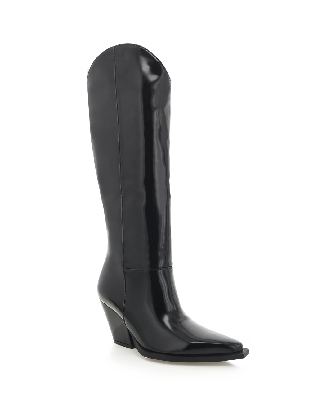 Black patent leather western top boots