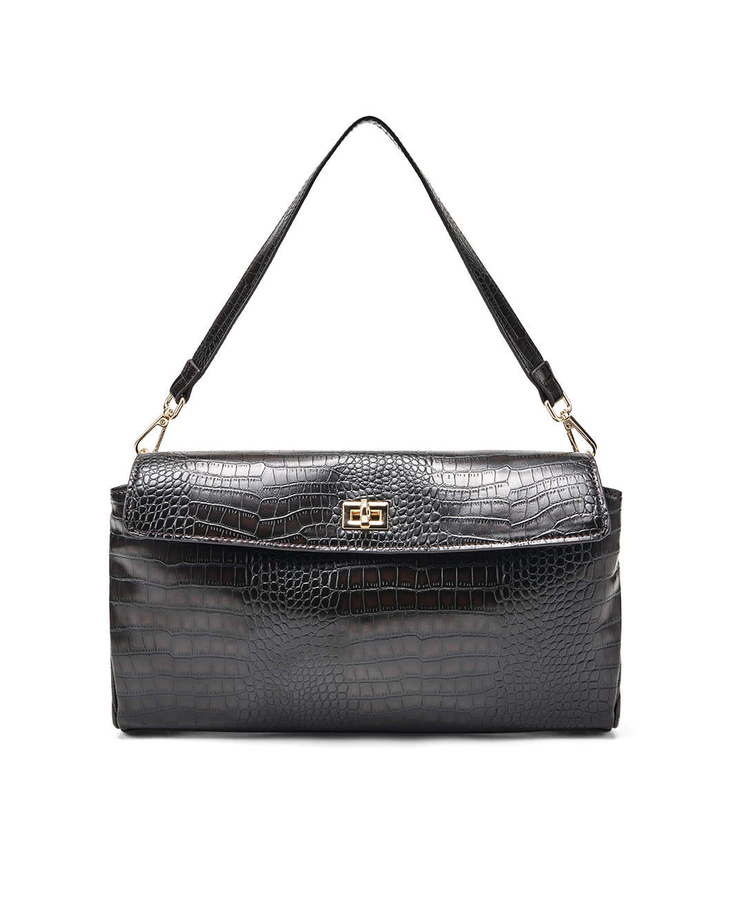 VELA SHOULDER BAG - CHOCOLATE CROC-GOLD-Handbags-Billini-Billini