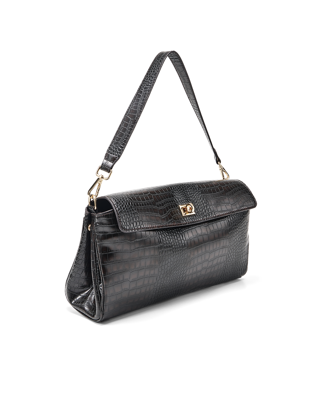 VELA SHOULDER BAG - CHOCOLATE CROC-GOLD-Handbags-Billini-Billini