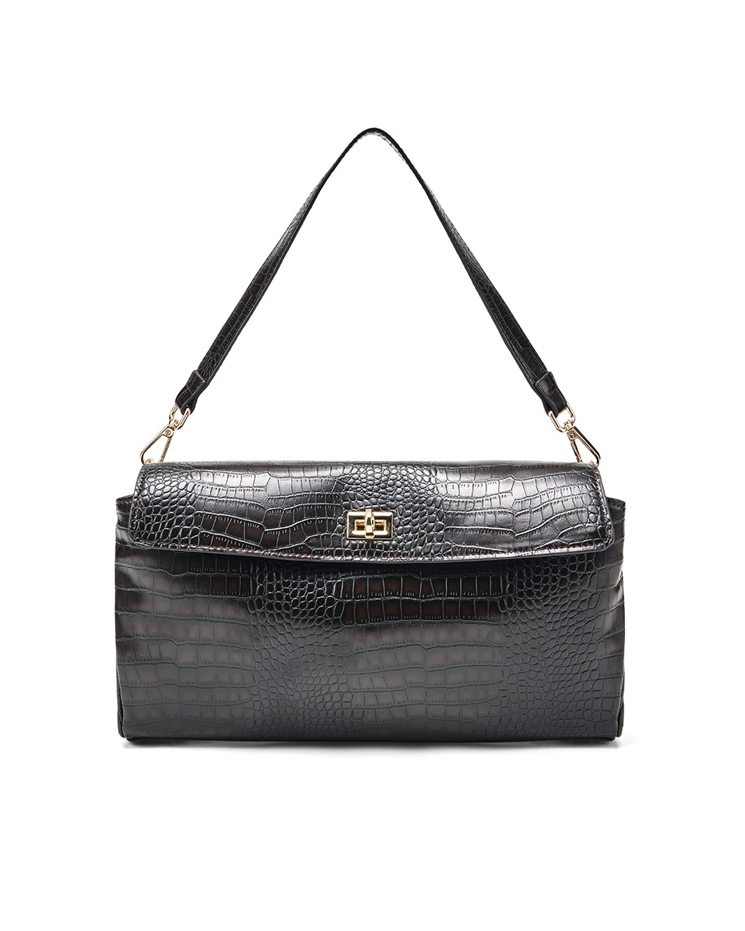 VELA SHOULDER BAG - CHOCOLATE CROC-GOLD-Handbags-Billini-Billini