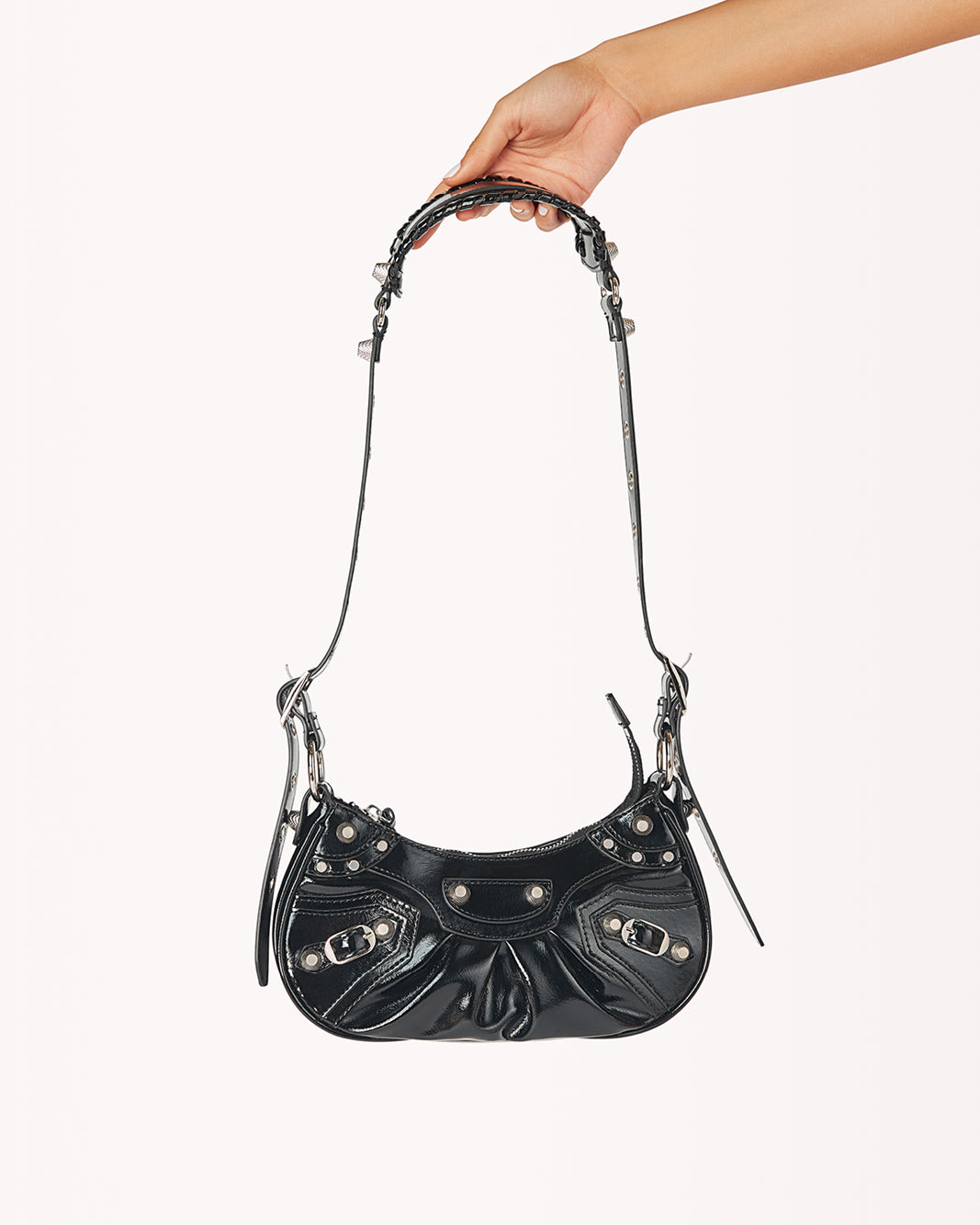 ELLY SHOULDER BAG - BLACK CRINKLE PATENT-Handbags-Billini--Billini