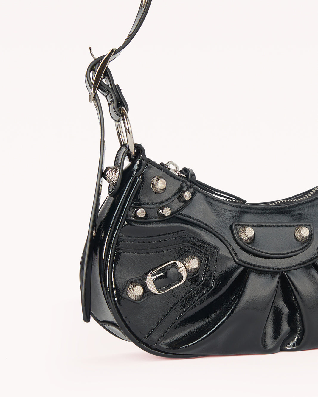 ELLY SHOULDER BAG - BLACK CRINKLE PATENT-Handbags-Billini--Billini